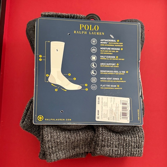 Polo by Ralph Lauren Men's Black and Gray Crew Socks - 6 Pack - Picture 2 of 3